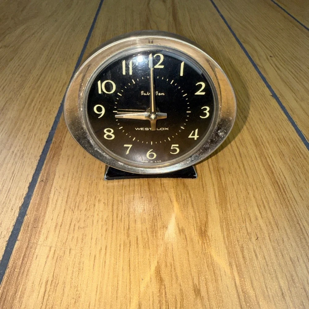 Vintage Westclox Baby Ben Alarm Clock Black Dial Silver‎ Case Made in USA 201895